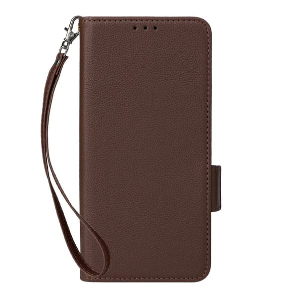 Galaxy S26 Edge Plånboksfodral Litchi Konstläder med Rem - Brun Brun