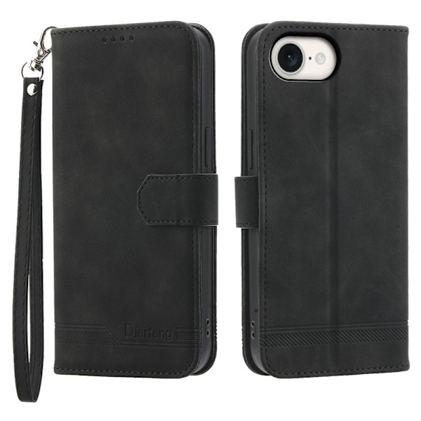 DIERFENG DF-03 iPhone 16 Plånboksfodral i Konstläder - Svart