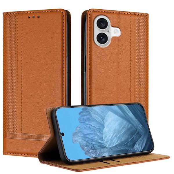 iPhone 17 Plånboksfodral Kickstand Grid Pattern - Brun Brun