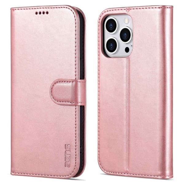 AZNS iPhone 14 Pro Max Plånboksfodral Konstläder - Roséguld