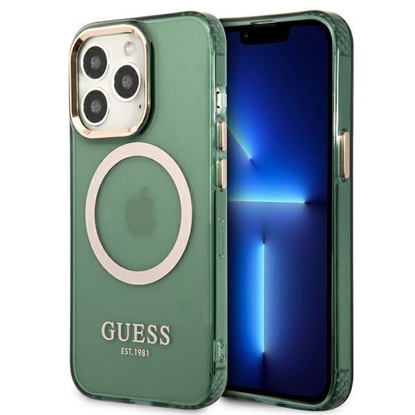 Guess iPhone 13 Pro Skal MagSafe Gold Outline Translucent - Khaki
