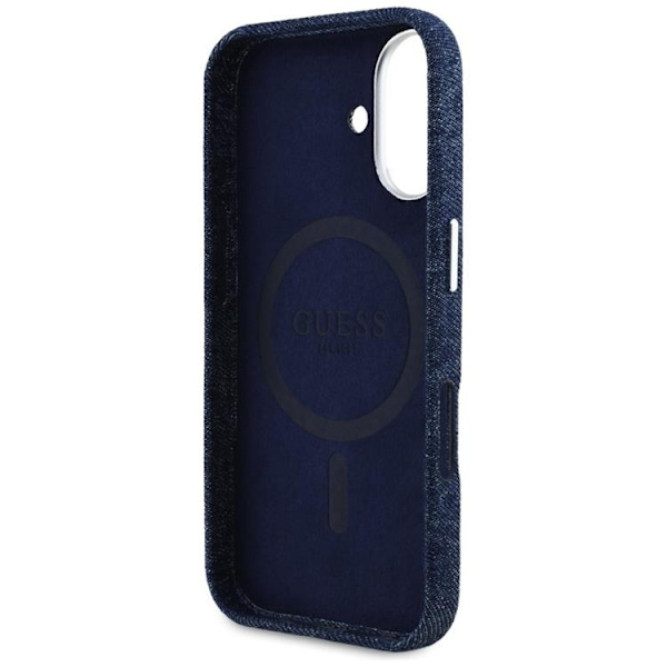 Guess Telefontaske til iPhone 16 MagSafe Denim Triangle Logo - Blå
