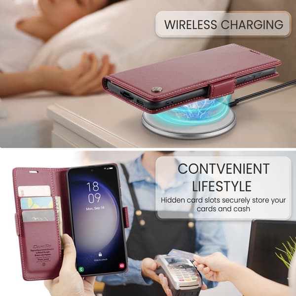 CASEME Plånboksfodral Konstläder till Samsung Galaxy S24+ - Röd