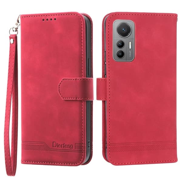 DIERFENG DF-03 Xiaomi 12 Lite 5G Plånboksfodral Konstläder - Röd