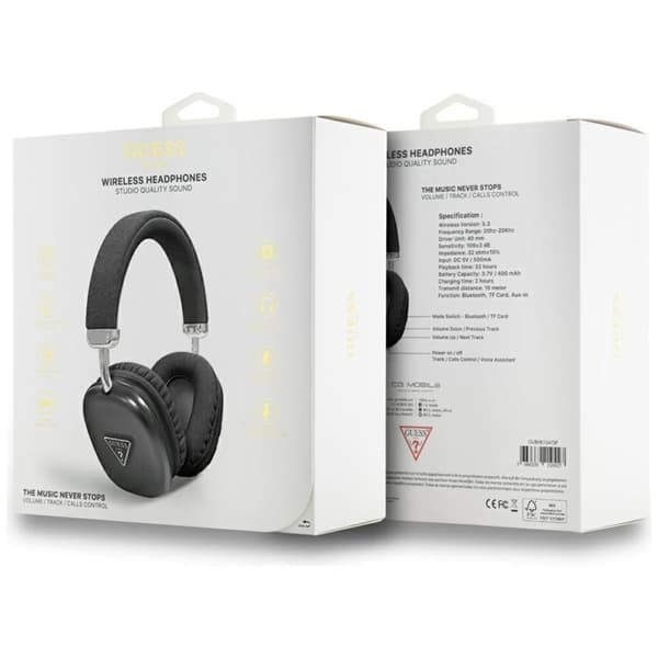 Guess Over-Ear Hörlurar Bluetooth 5.3 Metallic Triangle Logo Svart