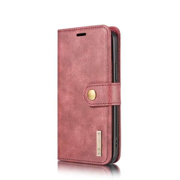 DG.MING 2-in-1 Läderplånbok + PC Äkta Läder Plånboksfodral iPhone 12 Pro Vinröd