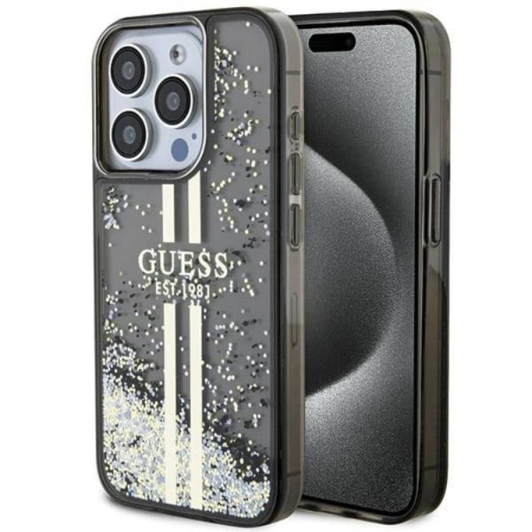 Guess iPhone 15 Pro Mobilskal Liquid Glitter Gold Stripes