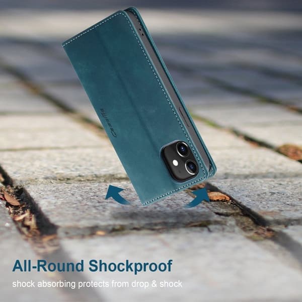 CASEME 013 Series iPhone 12 Pro Plånboksfodral Konstläder Ställ Grön