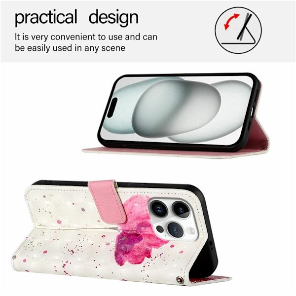 iPhone 16 Pro Max Plånboksfodral Printing Pattern Med Rem Rosa