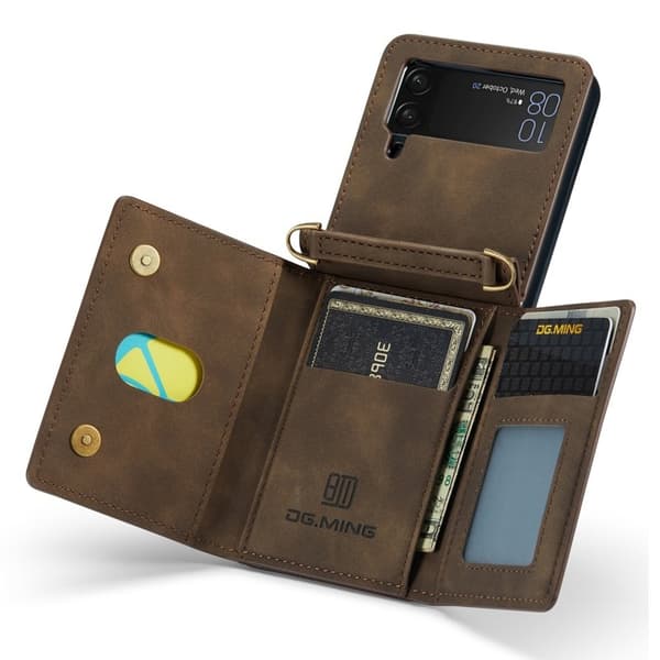 DG.MING Konstläder Plånboksfodral för Samsung Galaxy Z Flip3 5G - Brun