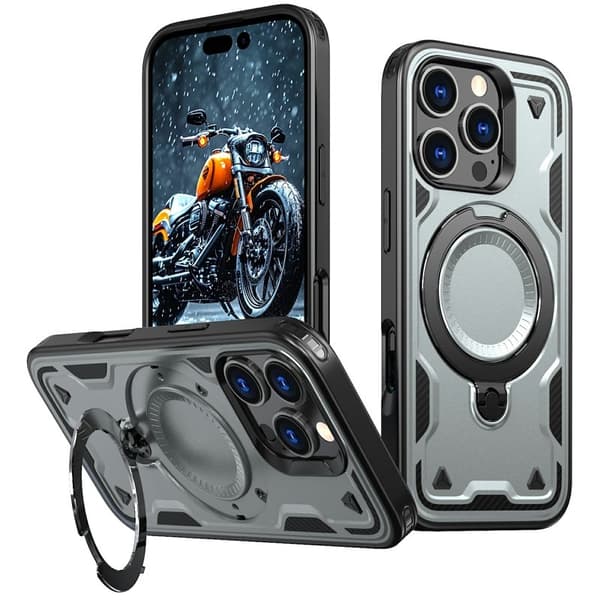 Mobilskal till iPhone 16 Pro Plast Militärskydd Kickstand - Grå