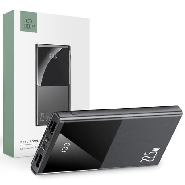 Tech-Protect Power Bank 10000 mAh - Grå Svart