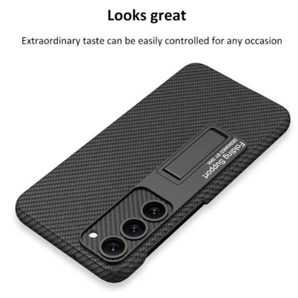 GKK Galaxy S23 Plus Mobilskal Kickstand PU-Läder - Carbon Svart