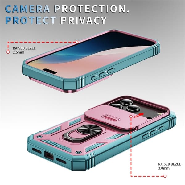 Mobilskal till iPhone 17 Pro Slide Camshield Kickstand - Rosa/Grön Rosa