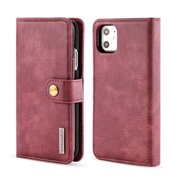 DG.MING iPhone 11 Äkta Läder Plånboksfodral Flip Vinröd