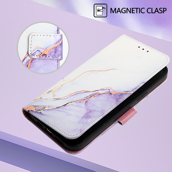 iPhone 16e Plånboksfodral Marble Pattern med Rem LS006 Lila