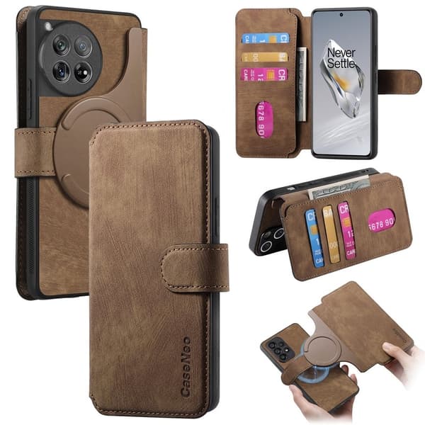 CASENEO OnePlus 12 5G Plånboksfodral - Avtagbart Konstläder- Brun