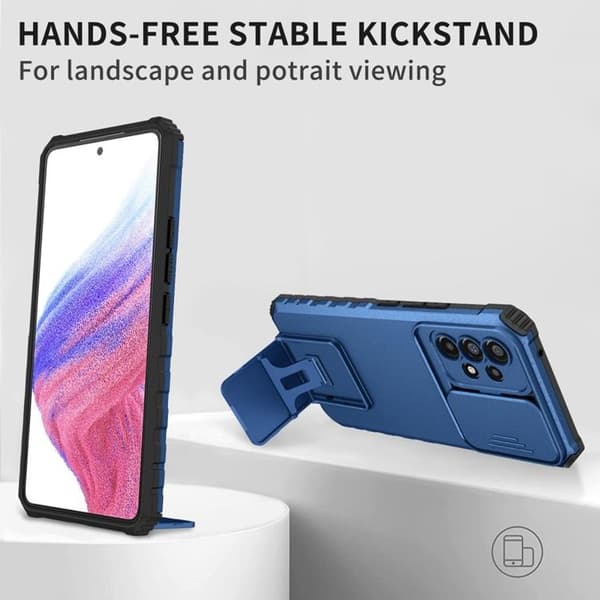 Galaxy A12 4G Skal Kickstand Kameraskydd Slide - Blå Blå