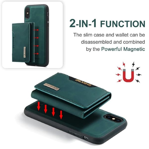 DG.MING M2 Series Magnetiskt Plånboksfodral Konstläder för iPhone X/XS - Grön