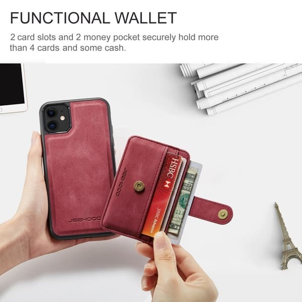 JEEHOOD Mobilskal till iPhone 11 Wallet Röd RFID-Skydd Anti-fall