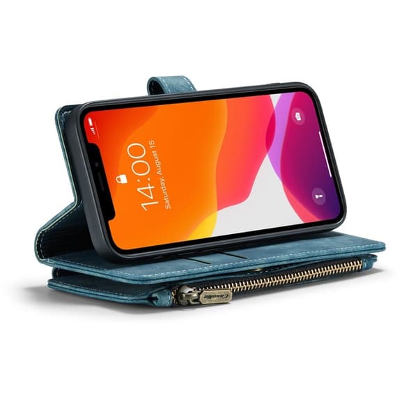 CASEME Konstläder Plånboksfodral för iPhone 12/12 Pro med rem - Grön