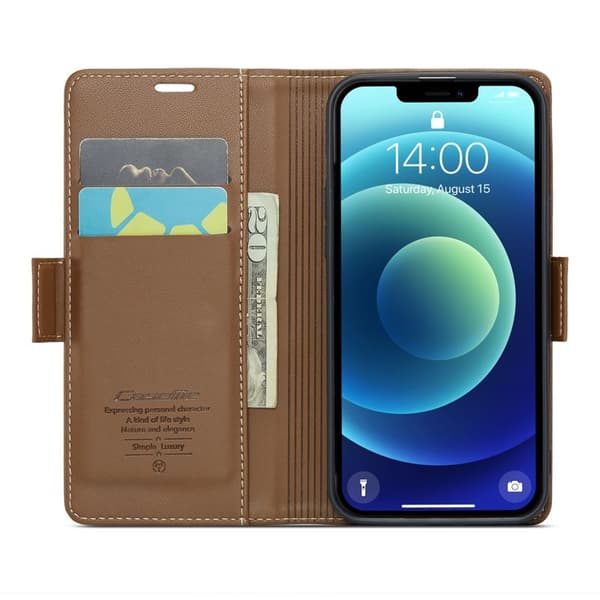 CASEME 023 Plånboksfodral Konstläder för iPhone 12 mini - Brun