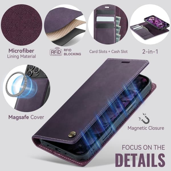 CASEME C49 Mobilskal till iPhone 17 Pro Max MagSafe RFID Lila
