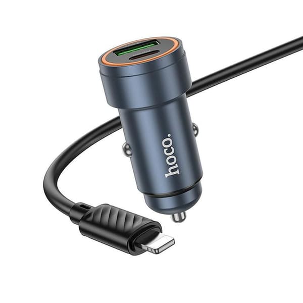 Hoco Biloplader 30W USB-C USB-A med Lightning-kabel Z57A - Sort Svart