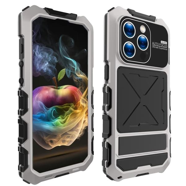 R-JUST Mobilskal till iPhone 15 Pro Fallskydd Silikon+Metal Silver