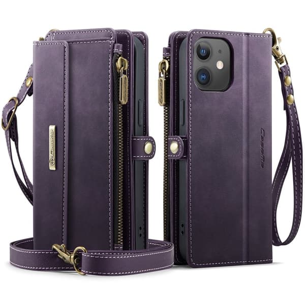 CASEME Konstläder Plånboksfodral till iPhone 12 mini Lila med RFID-Skydd