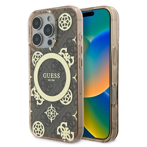 Guess Mobilskal till iPhone 16 Pro MagSafe IML Peony On 4G - Brun Brun