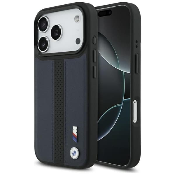 BMW telefontaske til iPhone 17 Pro MagSafe M perforeret stribe logo - Navy Blå