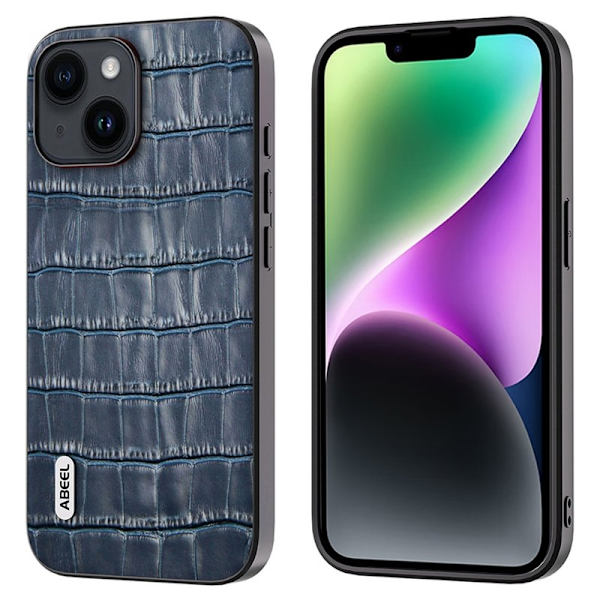 ABEEL iPhone 14 Plus Plånboksfodral Anti-drop Äkta Läder Blå