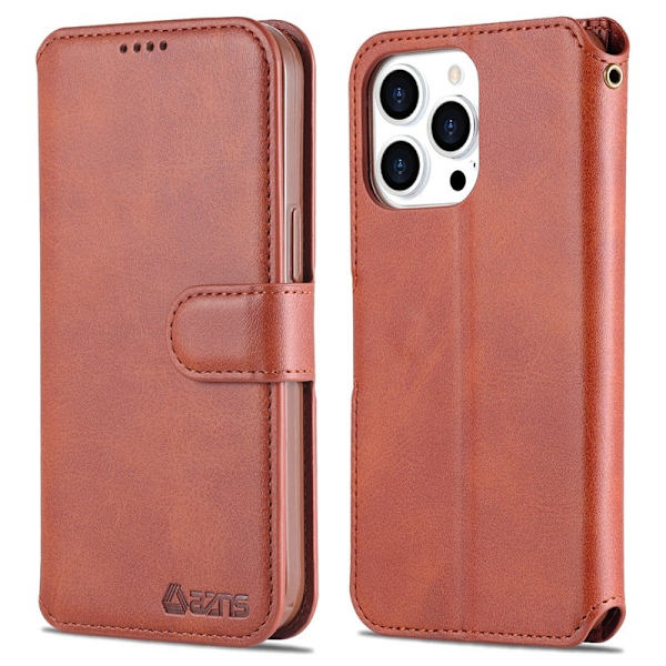 AZNS iPhone 13 Pro Max Plånboksfodral Konstläder - Brun