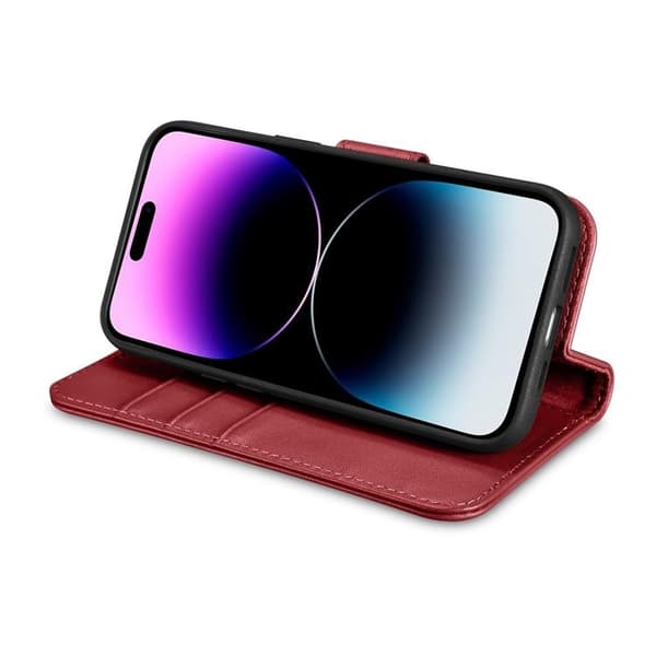 iCarer iPhone 14 Pro Max Plånboksfodral 2in1 Anti-RFID Äkta Läder Röd