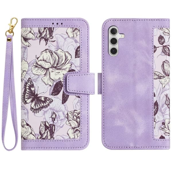 Mobilskal till Samsung Galaxy S26 Plus PU Läder Blommönster - Lila