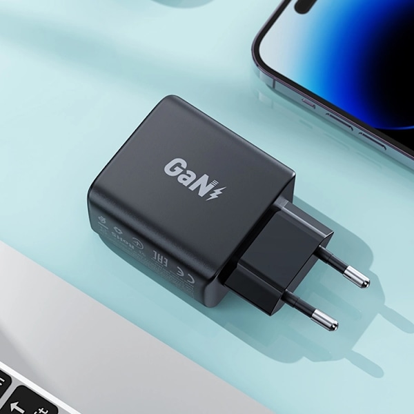 Acefast GaN Snabbladdare 2x USB C 35W PD - Svart Svart