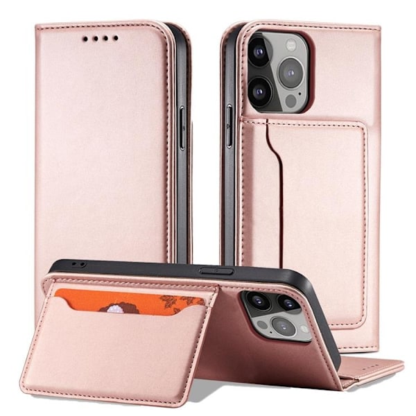 iPhone 13 Pro Plånboksfodral Magnet Stand - Rosa
