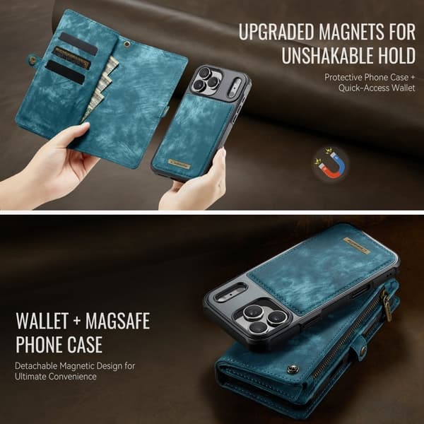 CASEME 008 iPhone 17 Pro Max Plånboksfodral Konstläder med Blå