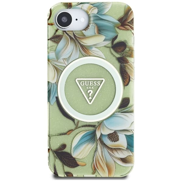 Guess Mobilskal till iPhone 16e Magsafe Glitter Flower - Grön Grön