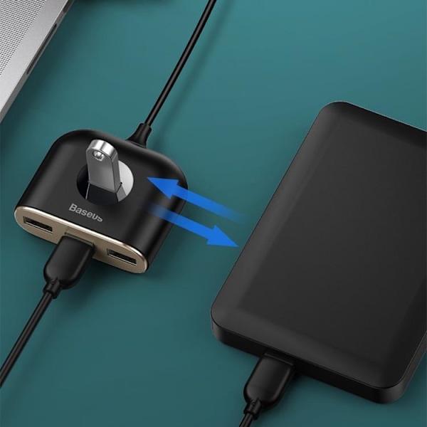 Baseus Square round 4 in 1 USB HUB Adapter - Svart Svart