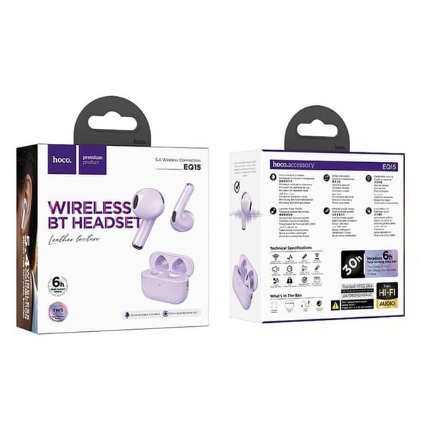 HOCO TWS In-Ear Bluetooth Hörlurar EQ15 - Lila Lila