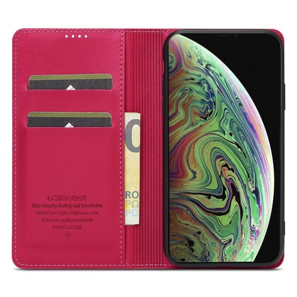 LC.IMEEKE L1 Series iPhone XS Max Plånboksfodral Konstläder - Röd