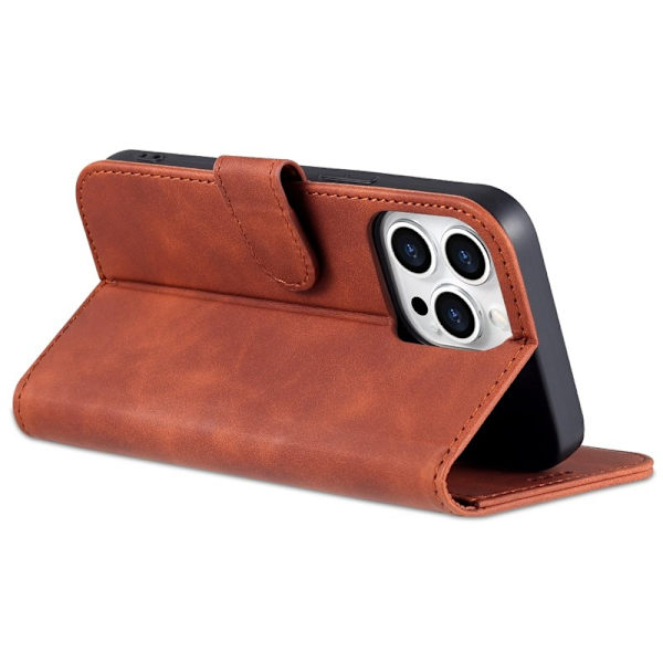 AZNS iPhone 15 Pro Max Plånboksfodral Stand Konstläder - Brun