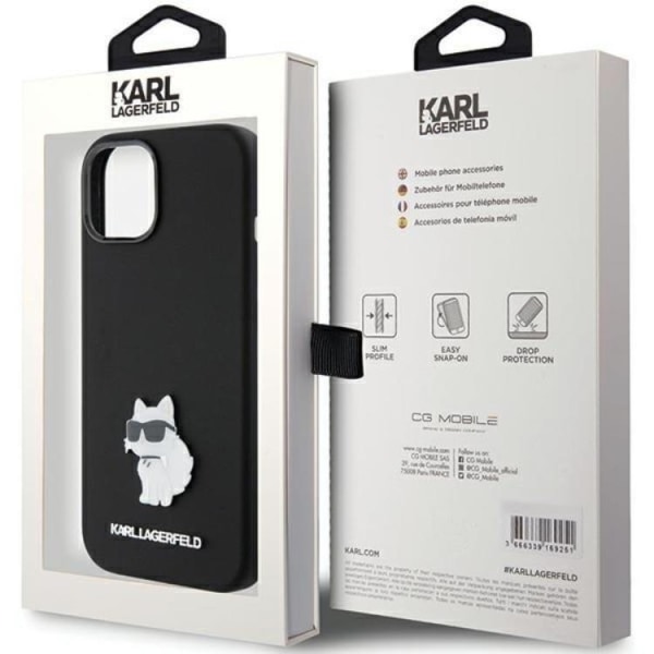 KARL LAGERFELD iPhone 15 Mobilskal Silikon Choupette Metal Pin