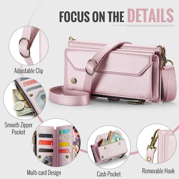 CASEME Plånboksfodral Konstläder för iPhone 17 Pro Max - Rosa