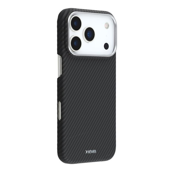 X-LEVEL Mobilskal till iPhone 17 Pro Kolfiber Textur Hård PC Svart