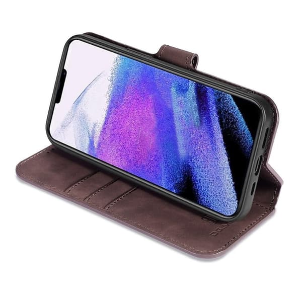 DG.MING iPhone 14 Pro Max Konstläder Plånboksfodral Retro Stil Magnetisk Brun