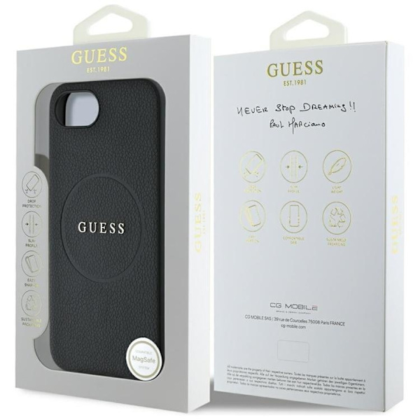 Guess Mobilskal till iPhone 16e MagSafe Grained Ring - Svart
