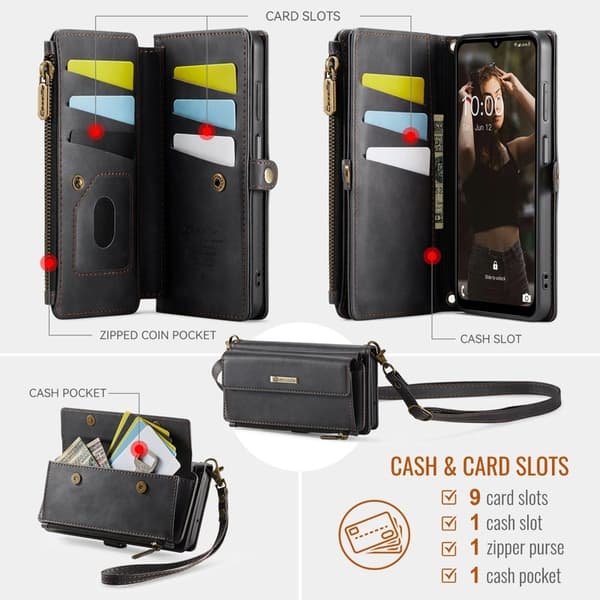 CASEME Samsung Galaxy A14 5G Plånboksfodral Konstläder Svart